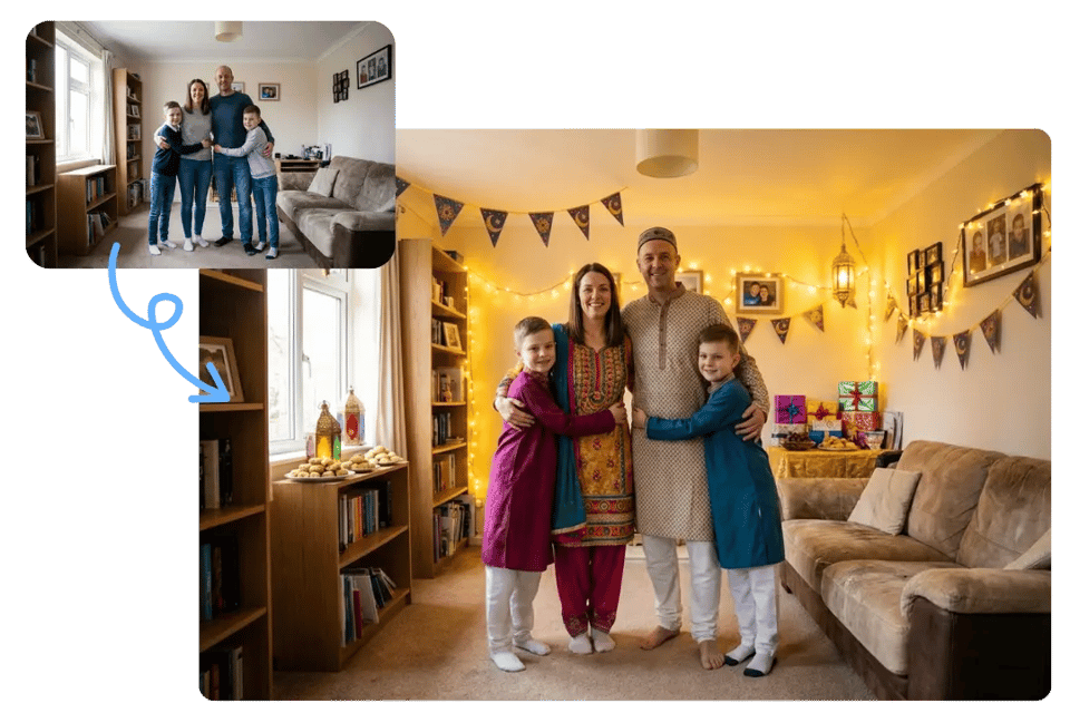 Eid Mubarak AI Photo Editing for Transforming Real Photos with Festive Style