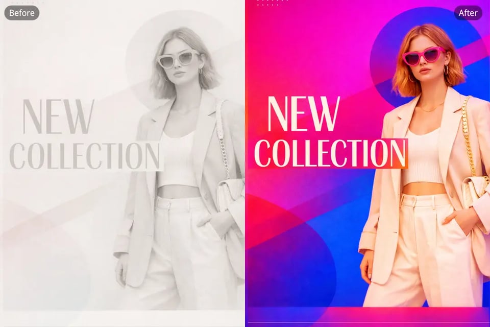 Shape Posters and Social Media Graphics with Image Saturation Effects