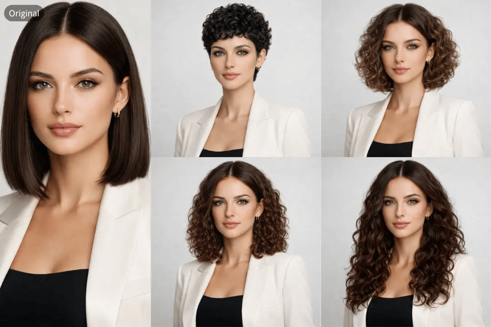 Desde cabello corto hasta largo, los resultados del filtro AI Perm son adaptables