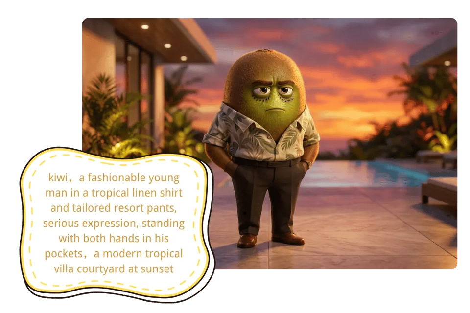 Genera escenas originales de Fruta IA Isla desde texto