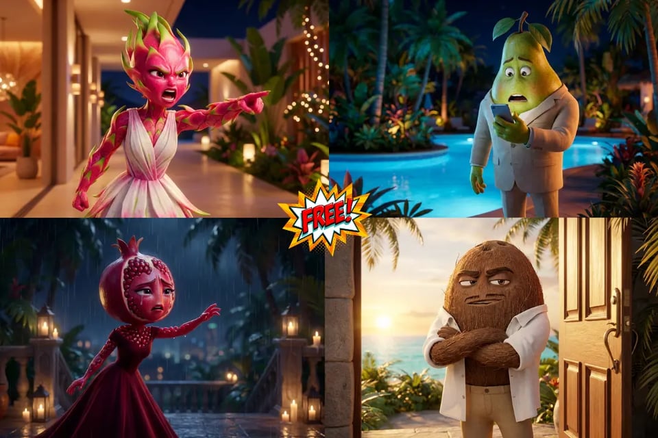 Crea visuales dramáticos para la Isla de Frutas con Amor en línea gratis