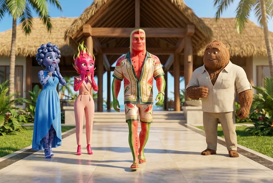 Entrada dramática en la Isla del Amor de Frutas Inteligentes