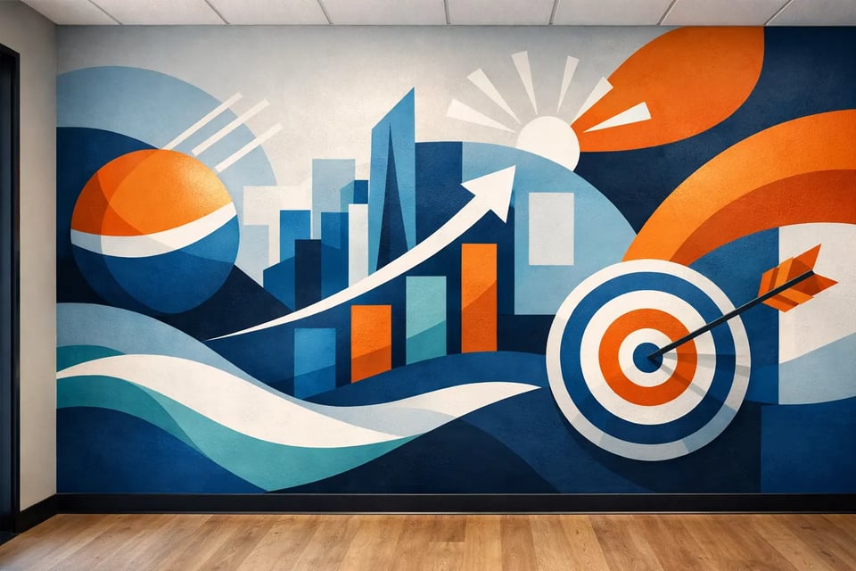 Diseño de mural con identidad de marca para oficinas y espacios comerciales