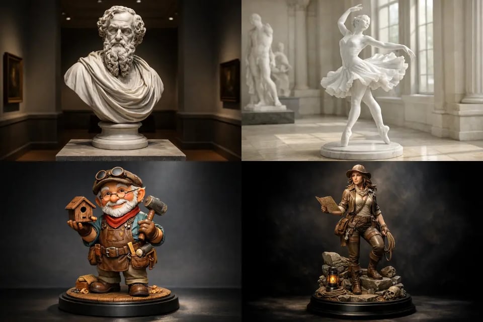从经典造型到收藏级风格，3D雕像生成器