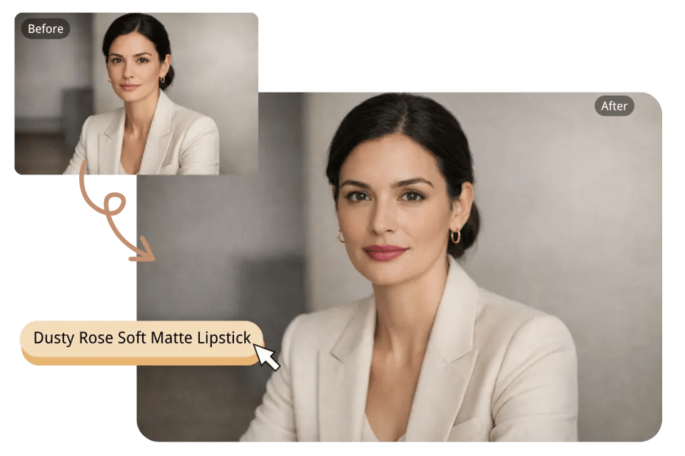 Éditeur photo à rouge à lèvres IA qui garde le reste du portrait inchangé