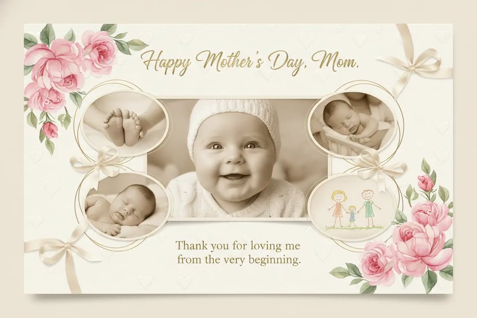 Tarjeta de Día de la Madre con collage de fotos del bebé