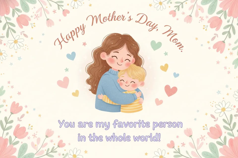 Tarjeta de Día de la Madre con dibujos animados de niños