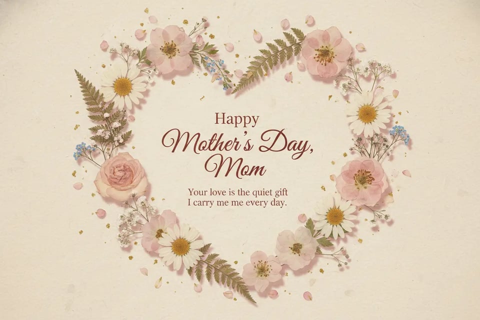 Tarjeta de Día de la Madre como recuerdo con flores prensadas
