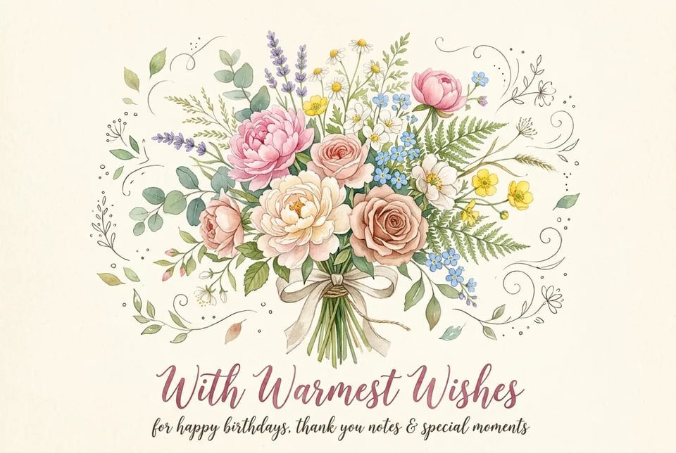 Ilustración con acuarela para tarjetas de felicitación florales suaves