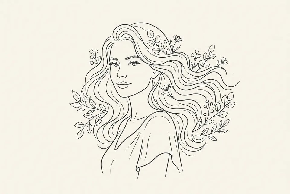 Ilustración en línea para diseños de retrato minimalistas