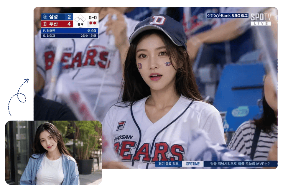 Recreate the Korean Baseball AI Trend as a Real Camera Cutaway